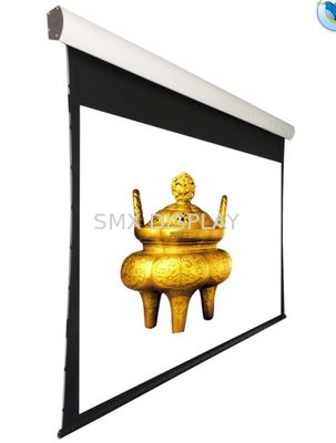 kualitas 150 '' dikencangkan langit-langit tersembunyi Bermotor Proyeksi Screen Remote Control Pabrik