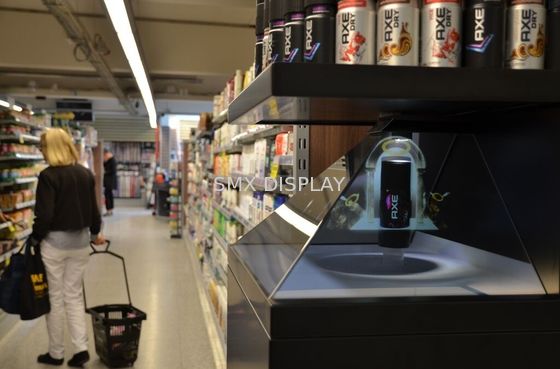 kualitas 270 Derajat 22 Inch 3D Holographic Projection Pyramid Display Untuk Periklanan Pabrik